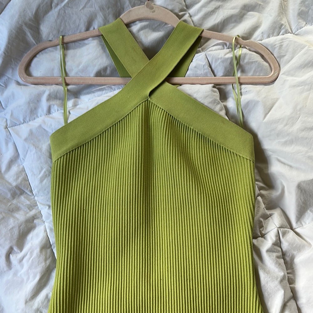 Green Ribbed Halter bandage dress - Picture 2 of 4